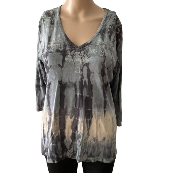 Glima Made in USA Size XL V-Neck Tie-Dyed Top - Picture 1 of 8
